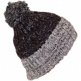 Skullies & Beanies Thick Adult Stockinette Knit Cuffed Beanie W/Pom Pom (One Size - L/XL) - Brown/Beige - CN125R7V3IP $8.77