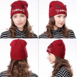 Skullies & Beanies Women's Winter Knitted Pom Beanie Ski Hat/Visor Beanie Newsboy Cap Wool/Acrylic - Burgundy89204 - CR18ILKW...