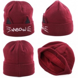 Skullies & Beanies Women's Winter Knitted Pom Beanie Ski Hat/Visor Beanie Newsboy Cap Wool/Acrylic - Burgundy89204 - CR18ILKW...
