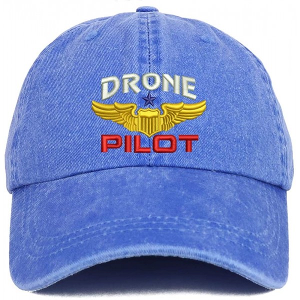 Baseball Caps Drone Pilot Aviation Wing Embroidered Cotton Adjustable Washed Cap - Royal - C318SW8MTSW $18.50