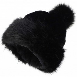 Bomber Hats Women's Faux Fur Hat Russian Cossack Pompom Cap for Winter Ski Snow - Black - CQ18WAENHW7 $24.43