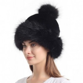 Bomber Hats Women's Faux Fur Hat Russian Cossack Pompom Cap for Winter Ski Snow - Black - CQ18WAENHW7 $24.43