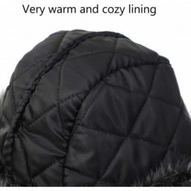 Bomber Hats Women's Faux Fur Hat Russian Cossack Pompom Cap for Winter Ski Snow - Black - CQ18WAENHW7 $24.43