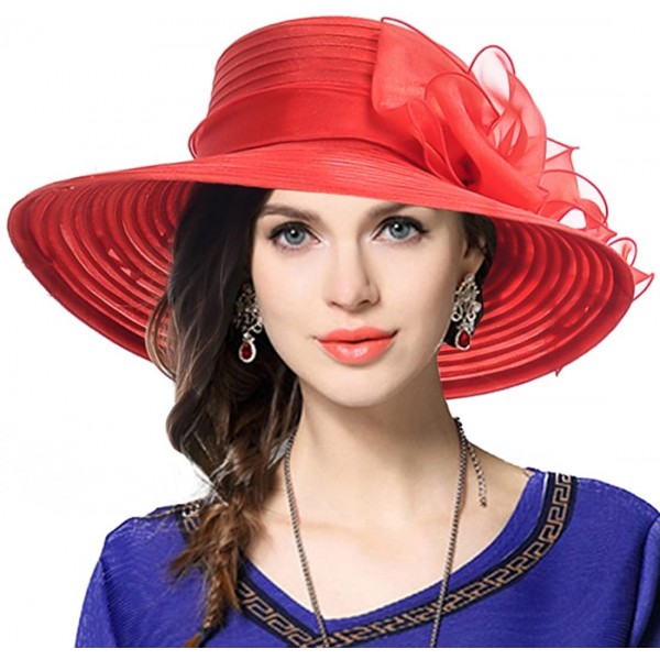 Sun Hats Women's Dressy Church Baptism Wedding Derby Hat - Red1 - CS19637AXMO $20.31