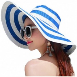 Sun Hats Womens/Big Girls Striped Floppy Hat Sun Bonnet Folding Large Brim Cap- Skyblue - CI12CR25NIJ $41.05