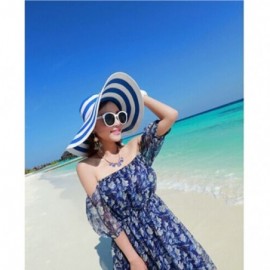 Sun Hats Womens/Big Girls Striped Floppy Hat Sun Bonnet Folding Large Brim Cap- Skyblue - CI12CR25NIJ $41.05