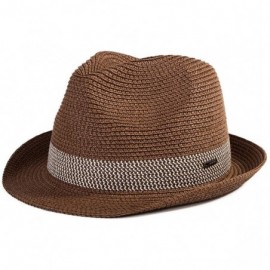 Fedoras Packable Straw Fedora Panama Sun Summer Beach Hat Cuban Trilby Men Women 55-61cm - 16010-brown - CW18DCSD5QN $48.97