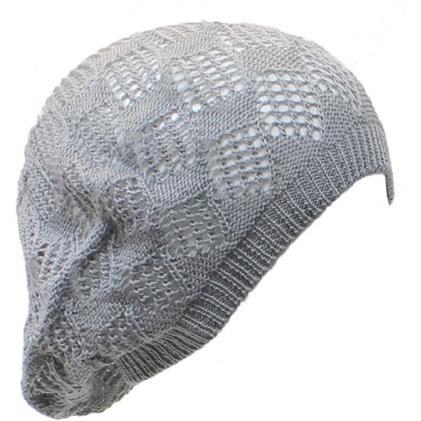 Berets Womens Knit Beanie Beret Hat Lightweight Fashion Accessory Crochet Cutouts - Light Gray - CA11TT22LKT $12.40