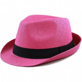 Fedoras Classic Unisex Summer Short Brim Straw Fedora Hat - Hot Pink - CT18C6E8ZX0 $10.19