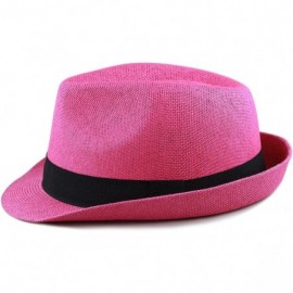 Fedoras Classic Unisex Summer Short Brim Straw Fedora Hat - Hot Pink - CT18C6E8ZX0 $10.19