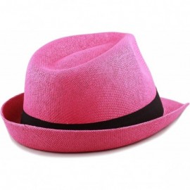 Fedoras Classic Unisex Summer Short Brim Straw Fedora Hat - Hot Pink - CT18C6E8ZX0 $10.19