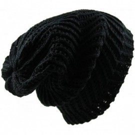 Skullies & Beanies Unisex Knit Slouch Reversible Beanie - Black - CM11TWU4HXR $12.03