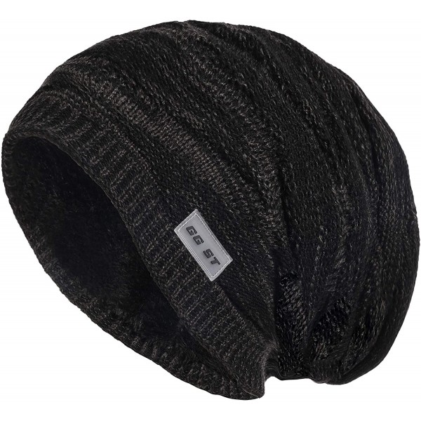 Skullies & Beanies Winter Knit Hat Men & Women Beanie Fleece Lining Skully Cap Warm Ski Slouchy Hats - Black - CF18HOQCSUC $1...