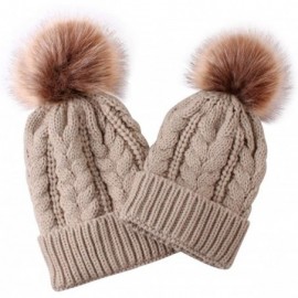 Skullies & Beanies Women Baby Kid Warm Winter Knit Wool Beanie Fur Pom Bobble Hat Crochet Cap - Khaki - C619242HYGH $13.11