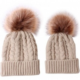 Skullies & Beanies Women Baby Kid Warm Winter Knit Wool Beanie Fur Pom Bobble Hat Crochet Cap - Khaki - C619242HYGH $13.11