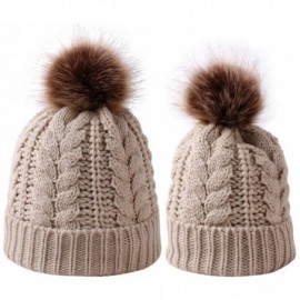 Skullies & Beanies Women Baby Kid Warm Winter Knit Wool Beanie Fur Pom Bobble Hat Crochet Cap - Khaki - C619242HYGH $23.16