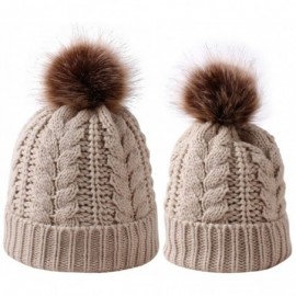 Skullies & Beanies Women Baby Kid Warm Winter Knit Wool Beanie Fur Pom Bobble Hat Crochet Cap - Khaki - C619242HYGH $13.11