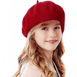 Berets French Wool Berets Hat Classic Fashion Warm Beanie Cap for Girls - Red - C112N74R55V $7.66