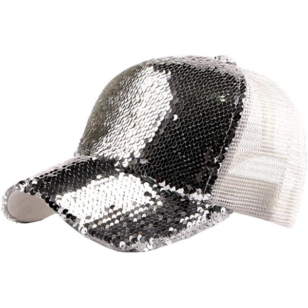 Baseball Caps Reversible Sequin-Hat Baseball for Women Mesh Trucker Hat - White - C518OZ2R8T7 $9.62