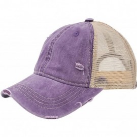 Baseball Caps Women's Adjustable Athletic Trucker Hat Mesh Baseball Cap Dad Hat - Washed Distressed - Violet W/ Beige - C618S...