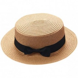 Sun Hats Women Hats-2018 Summer Solid Color Bowknot UV Protection Visor Beach Cap - Khaki - CQ18DZKDG7Q $18.35