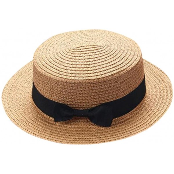 Sun Hats Women Hats-2018 Summer Solid Color Bowknot UV Protection Visor Beach Cap - Khaki - CQ18DZKDG7Q $9.42