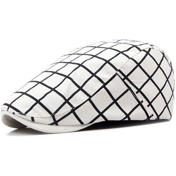 Newsboy Caps Men's Unisex Cotton Plaid Newsboy Ivy Irish Cabbie Gatsby Golf Cap Hat for Men - White - CR182EHHNGI $11.31