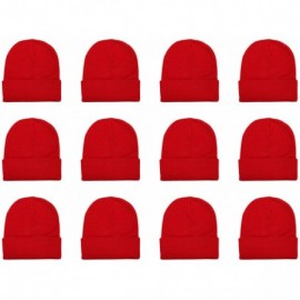 Skullies & Beanies Unisex Beanie Cap Knitted Warm Solid Color and Multi-Color Multi-Packs - 12 Pack - Red - CB187C58S2H $23.19
