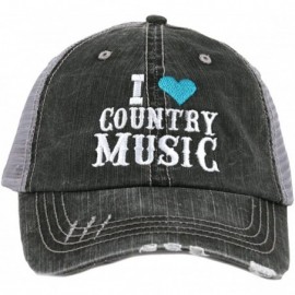 Baseball Caps I Love Country Music Women's Distressed Trucker Hat-Teal - C0185NHOQM3 $17.57