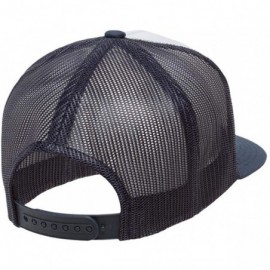 Baseball Caps Yupoong 6006 Flatbill Trucker Mesh Snapback Hat with NoSweat Hat Liner - White Front/Navy - CB18O8DIOOO $14.05