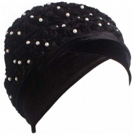 Headbands Women Velvet Turban Hat Headwrap Headscarf Headband Long Head Wrap Hijab Scarf - Ja Flower Black - CO18YGC2E83 $8.84