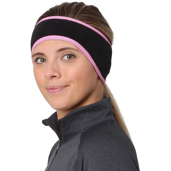 Balaclavas Women's Ponytail Headband - Fleece Earband - Winter Running Headband - Black / Fast Pink - CV112LQIZ9L $15.68