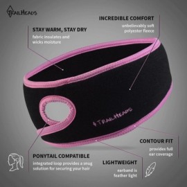 Balaclavas Women's Ponytail Headband - Fleece Earband - Winter Running Headband - Black / Fast Pink - CV112LQIZ9L $15.68