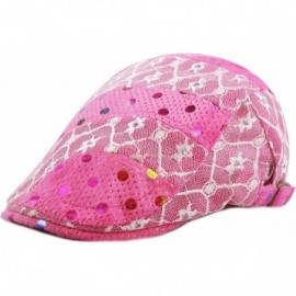 Newsboy Caps New Cool Lace Mesh Colorful Polka Dot Newsboy Ivy Trendy Hat - Fuchsia - C212EF8Y465 $9.60