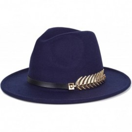 Fedoras Women Fedora Hat Simple Metal Belt Buckle Panama Hat Vintage Jazz Cap - Dark Bule - C218KH2KYG8 $11.97