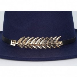 Fedoras Women Fedora Hat Simple Metal Belt Buckle Panama Hat Vintage Jazz Cap - Dark Bule - C218KH2KYG8 $11.97