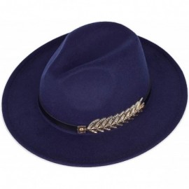 Fedoras Women Fedora Hat Simple Metal Belt Buckle Panama Hat Vintage Jazz Cap - Dark Bule - C218KH2KYG8 $11.97