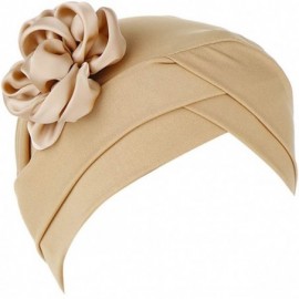 Skullies & Beanies Women Solid Floral India Hat Muslim Ruffle Cancer Chemo Beanie Turban Wrap Cap - Khaki - CQ18R75OGY5 $9.80