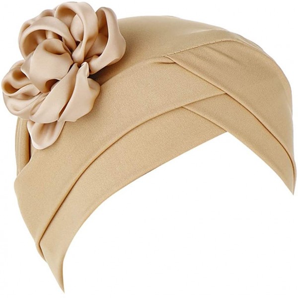 Skullies & Beanies Women Solid Floral India Hat Muslim Ruffle Cancer Chemo Beanie Turban Wrap Cap - Khaki - CQ18R75OGY5 $9.80