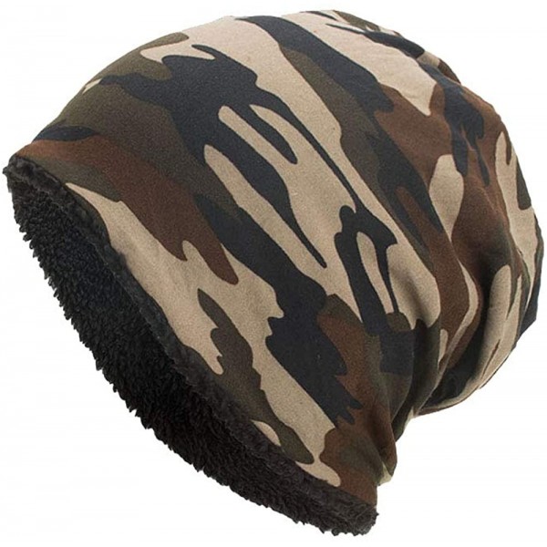 Skullies & Beanies Men Winter Skull Cap Beanie Large Knit Hat with Thick Fleece Lined Daily - D - Coffee - CY18ZD6YYRU $15.84