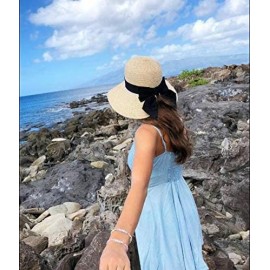 Sun Hats Summer Straw Beach Sun Visor Ponytail Hats for Women Foldable Floppy - Straw-nk-beige - C818QXWYXI3 $13.71