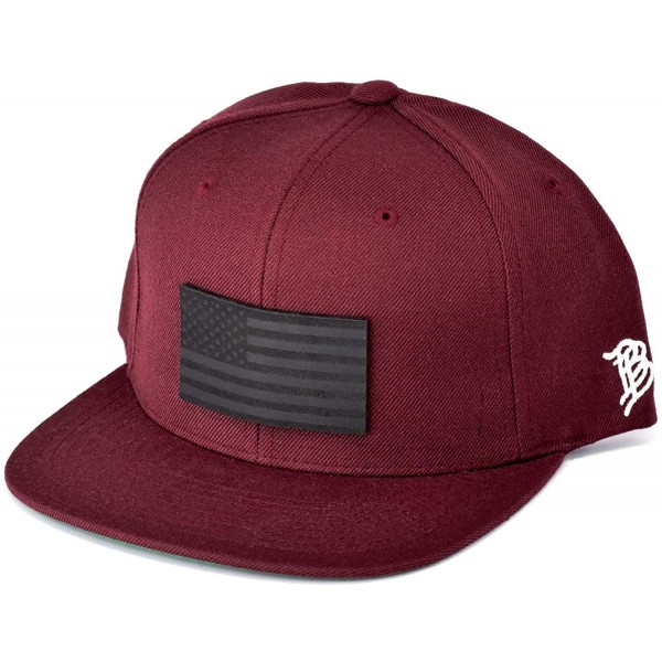 Baseball Caps USA 'Midnight Glory' Dark Leather Patch Classic Snapback Hat - One Size Fits All - Maroon - C318IGONUS6 $40.13