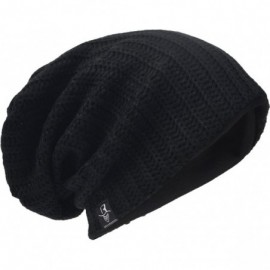 Skullies & Beanies Men Oversize Skull Slouch Beanie Large Skullcap Knit Hat - Ribbed-black - C9187O3SR0Q $14.92
