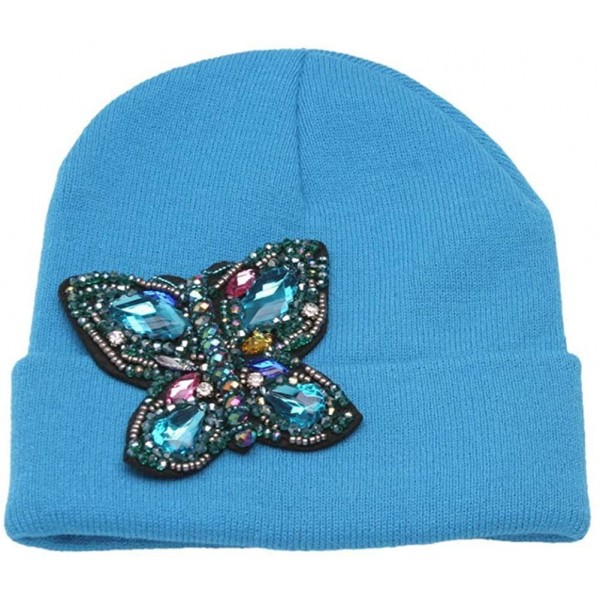 Skullies & Beanies Womens Beaded Butterfly Cuffed Beanie - Turquoise - C5128KK8G5J $11.92