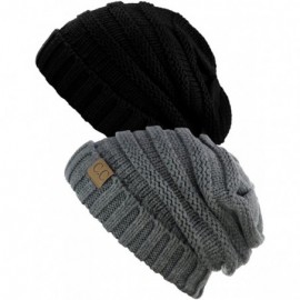Skullies & Beanies Oversized Baggy Slouchy Thick Winter Beanie Hat - Black & Lt Mel Gray - CW1869K48IT $17.33