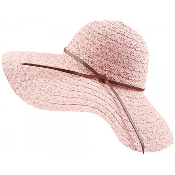 Sun Hats Summer Women Beach Sun Hat Floppy Wide Brim Travel Hat Foldable UV Protect Cotton Hat - Pink - C118R96ZHDM $11.18