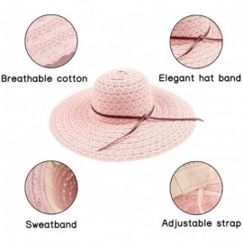 Sun Hats Summer Women Beach Sun Hat Floppy Wide Brim Travel Hat Foldable UV Protect Cotton Hat - Pink - C118R96ZHDM $11.18