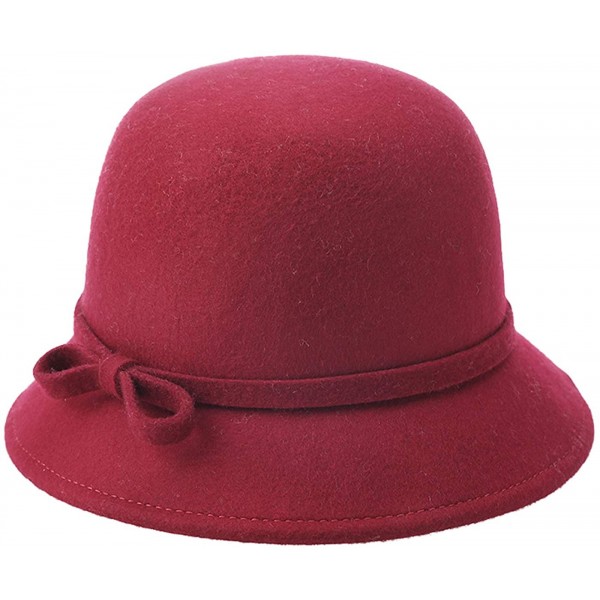 Bucket Hats 100% Wool Vintage Felt Cloche Bucket Bowler Hat Winter Women Church Hats - Red Wine54 - CT18W5WG5GS $17.17