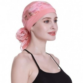 Berets Elegant Chemo Cap With Silky Scarfs For Cancer Women Hair Loss Sleep Beanie - Coral - CC18LXADAD4 $15.61