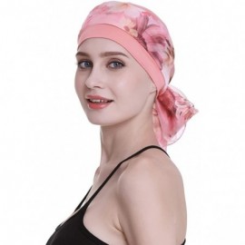 Berets Elegant Chemo Cap With Silky Scarfs For Cancer Women Hair Loss Sleep Beanie - Coral - CC18LXADAD4 $15.61